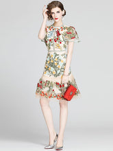 Gorgeous Flower Embroidery Hollow Out Slim Ruffles Dress Women Elegant Butterfly Sleeve O-Neck Party Summer Dress Mesh Vestidos